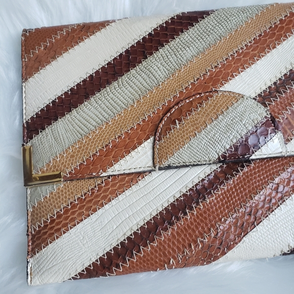 Vintage David Mehler Dame Stiched Snakeskin Clutch - Picture 3 of 8